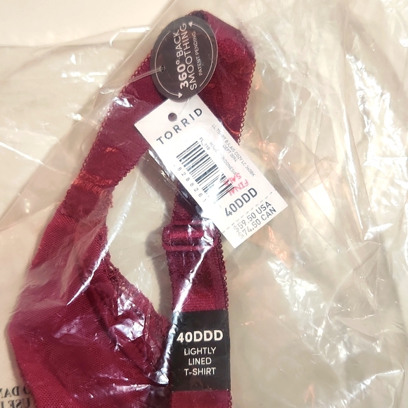 ❤NWT VINTAGE TORRID T-SHIRT - LIGHTLY LINED - FUSCHIA LACE - BACK SMOOTHING BRA - Picture 9 of 11